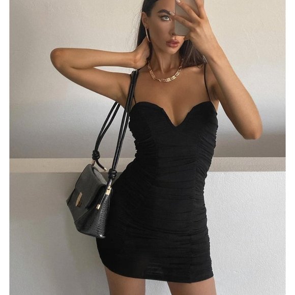 Princess Polly Dresses & Skirts - Princess Polly I Want You Black Ruched Mini Dress Sz 4